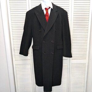 VTG BURBERRYS Cashmere Overcoat Black Mens sz 46R Long Double Breasted 80s